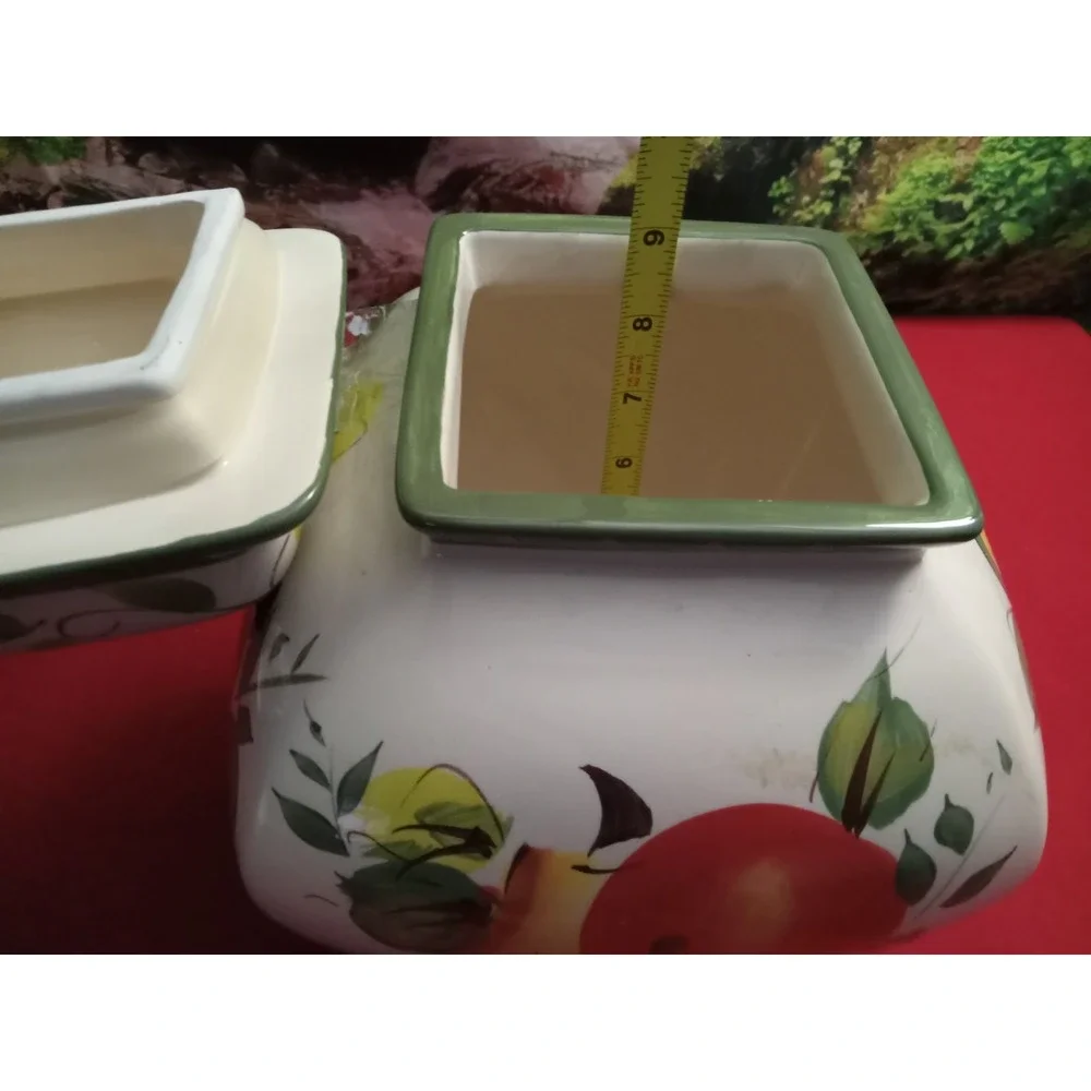 Nonnis Hand Painted Biscotti Jar with Lid Fruit Design 12 Inch Multicolor